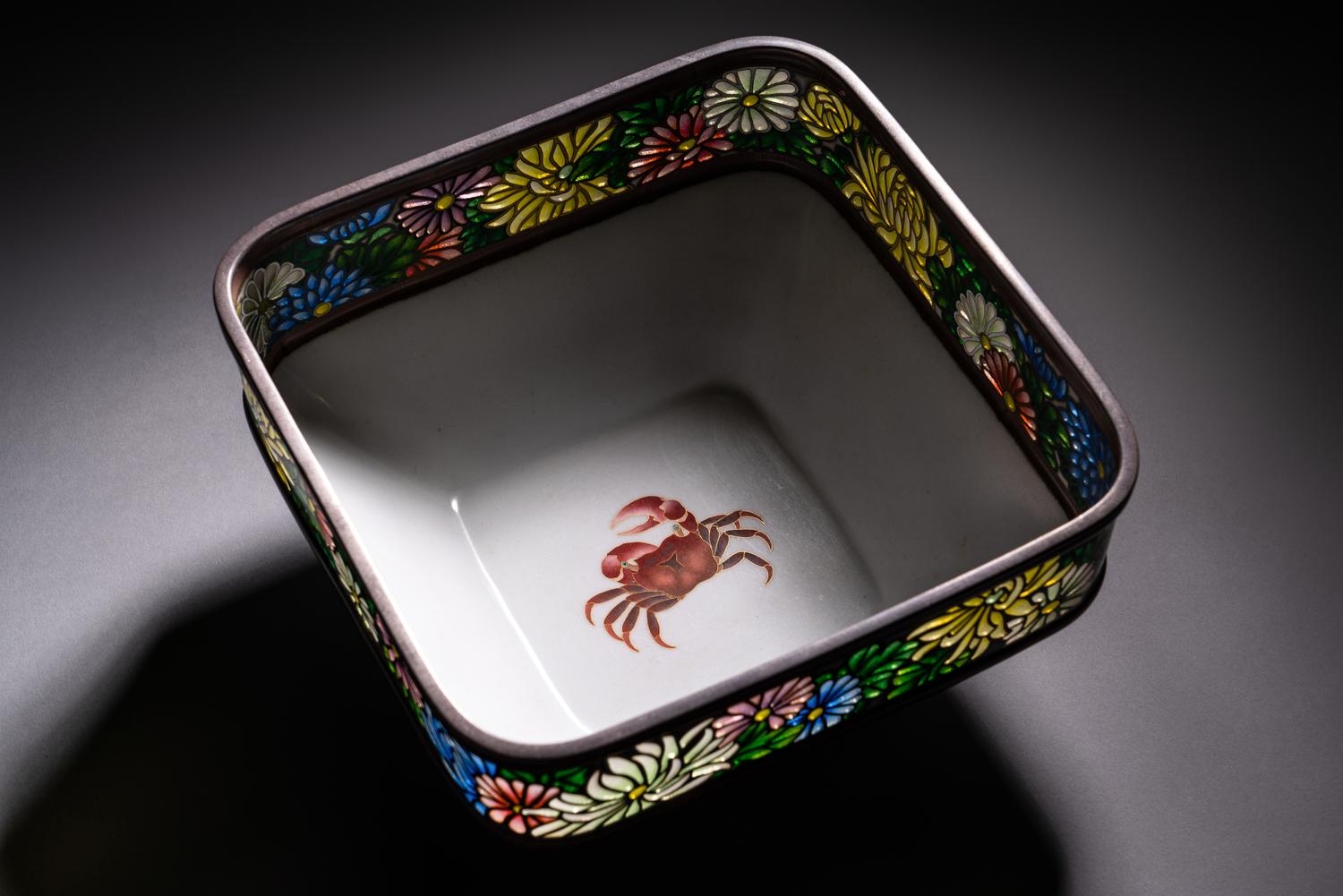 A Japanese Cloisonné-Enamel and Partial Plique-à-Jour Square Bowl