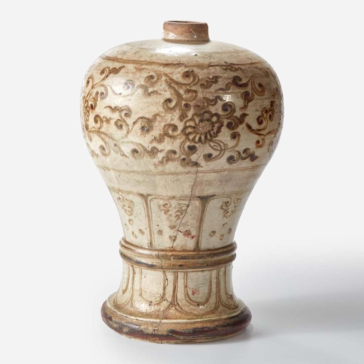 A rare Vietnamese iron-brown decorated lamp stand Tran dynasty 12th-14th century