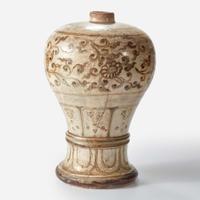 A rare Vietnamese iron-brown decorated lamp stand Tran dynasty 12th-14th century