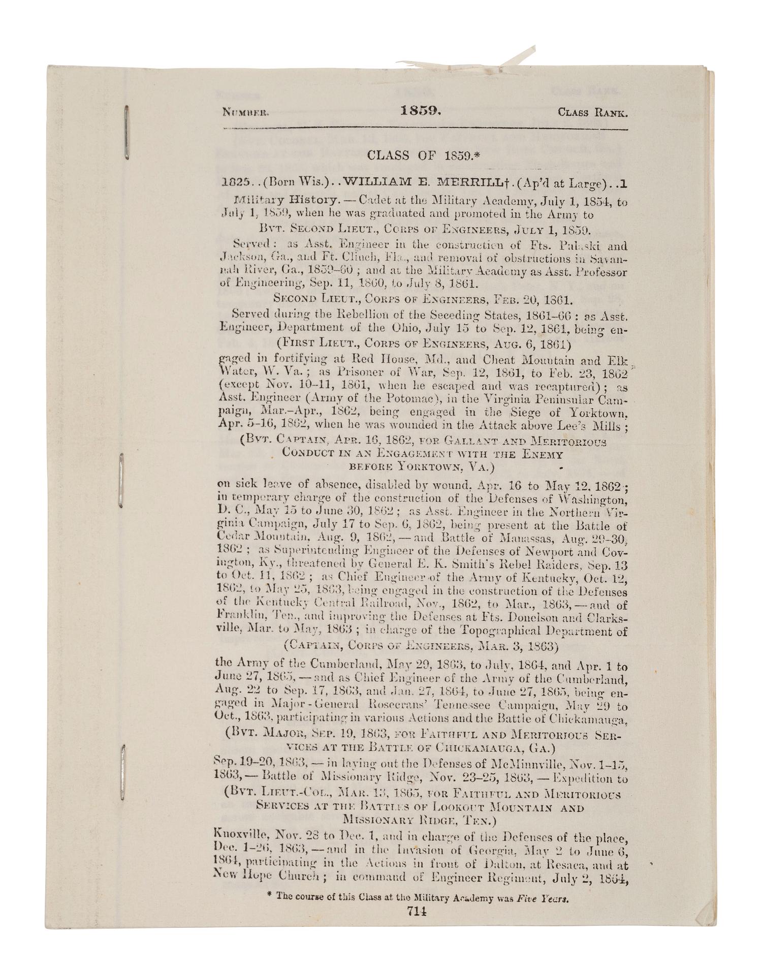 [MILITARIA - CIVIL WAR]. West Point album featuring 34 portraits of faculty, staff, and cadets, many of whom would serve in the Civil War, 1859.