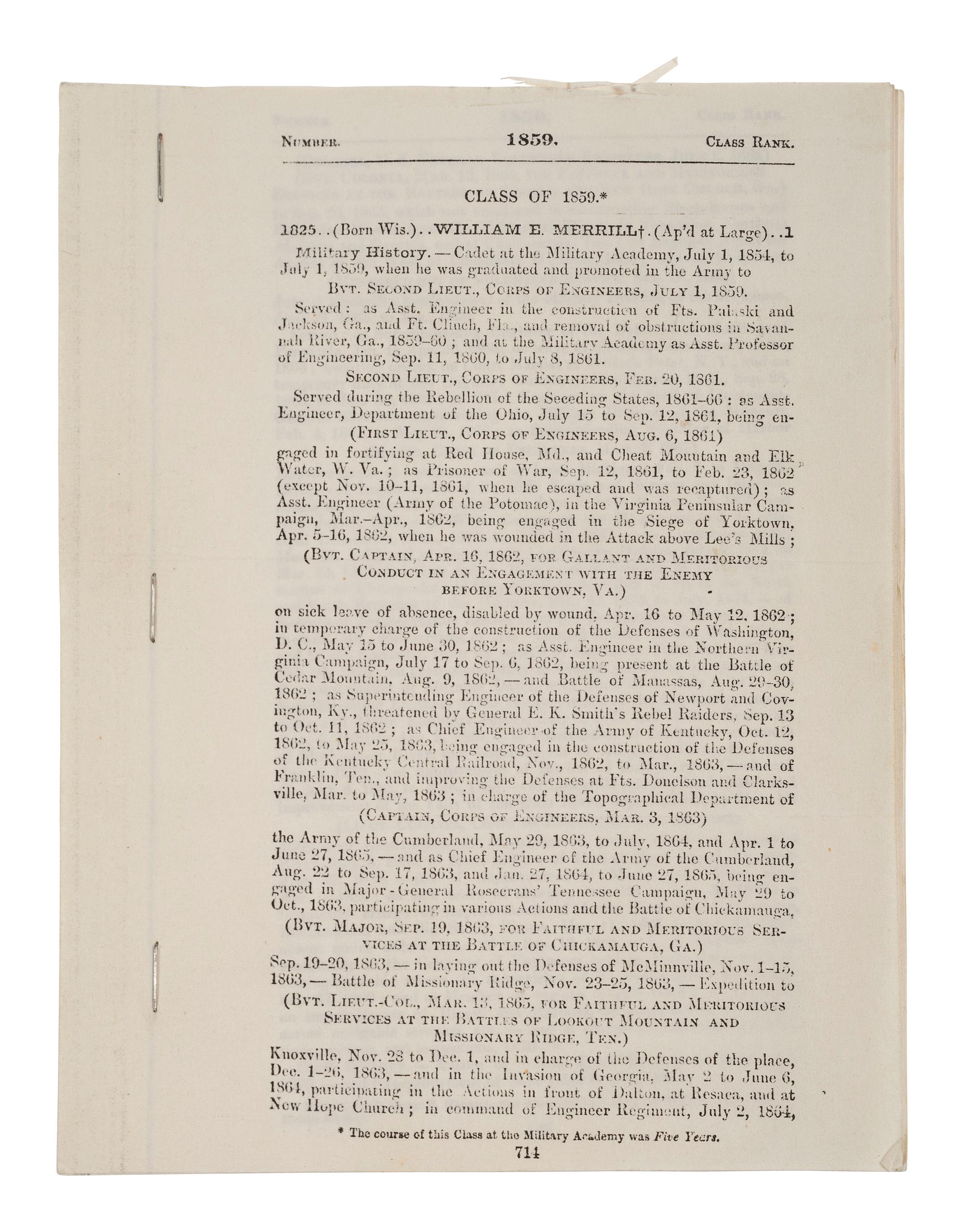 [MILITARIA - CIVIL WAR]. West Point album featuring 34 portraits of faculty, staff, and cadets, many of whom would serve in the Civil War, 1859.