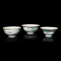Three Chinese Famille Rose Porcelain 'Landscape' Bowls, Late 19th-Early 20th Century — 晚清-民國 粉彩山水圖碗三件
