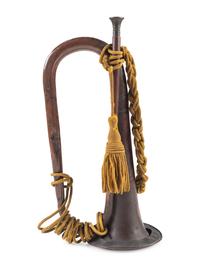 Civil War US Regulation bugle with original cavalry cords. Manufactured by Horstmann, Philadelphia, PA.