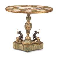 A Napoleon III Gilt Bronze Mounted Onyx and Porcelain Plaque-Inset Table
