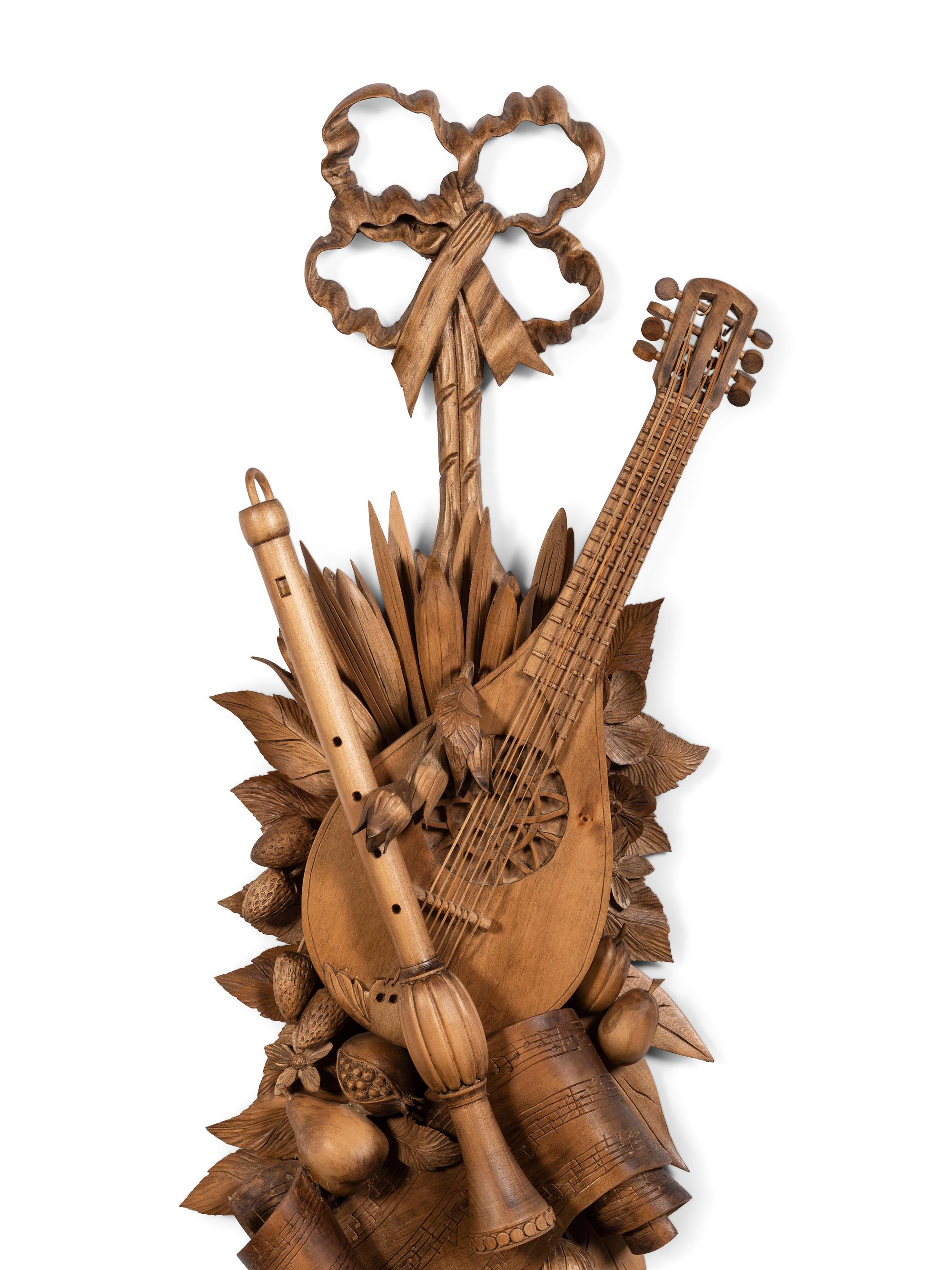 A Pair of Louis XV Style Carved Wood Musical Trophies