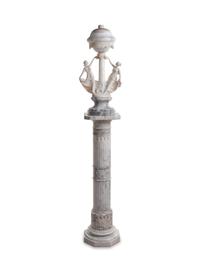 An Italian Alabaster Figural Lamp with an Associated Marble Pedestal