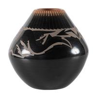 Black and Sienna Sgraffito Pottery Jar