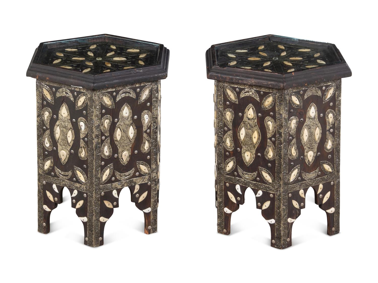A Pair of Indian Bone Inlaid Side Tables