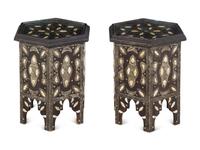 A Pair of Indian Bone Inlaid Side Tables