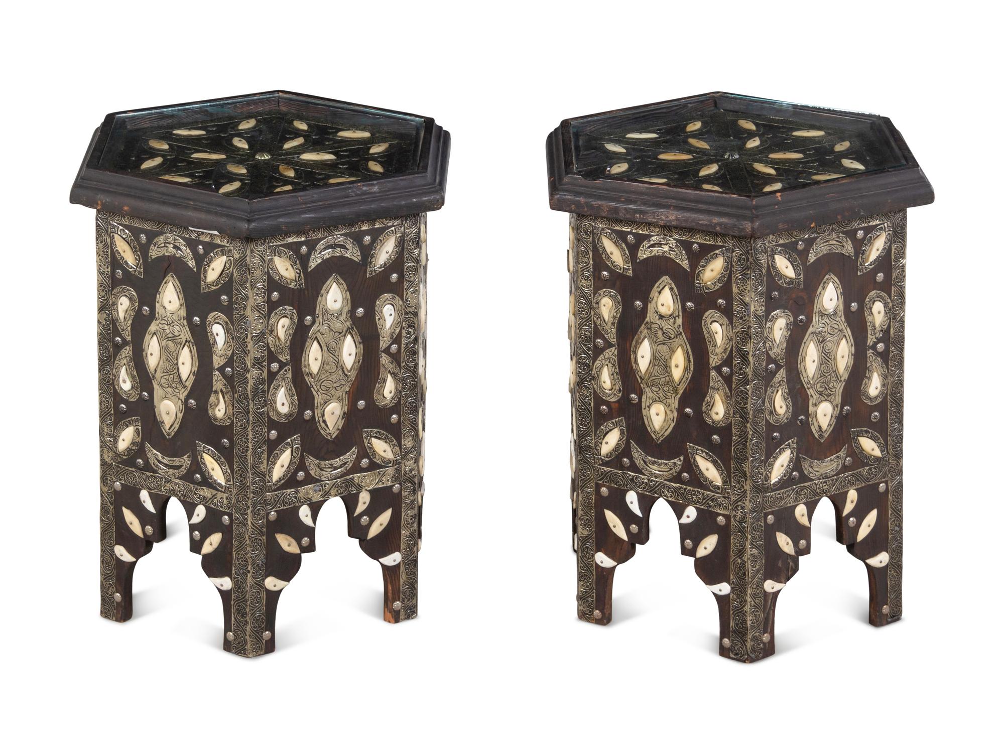 A Pair of Indian Bone Inlaid Side Tables