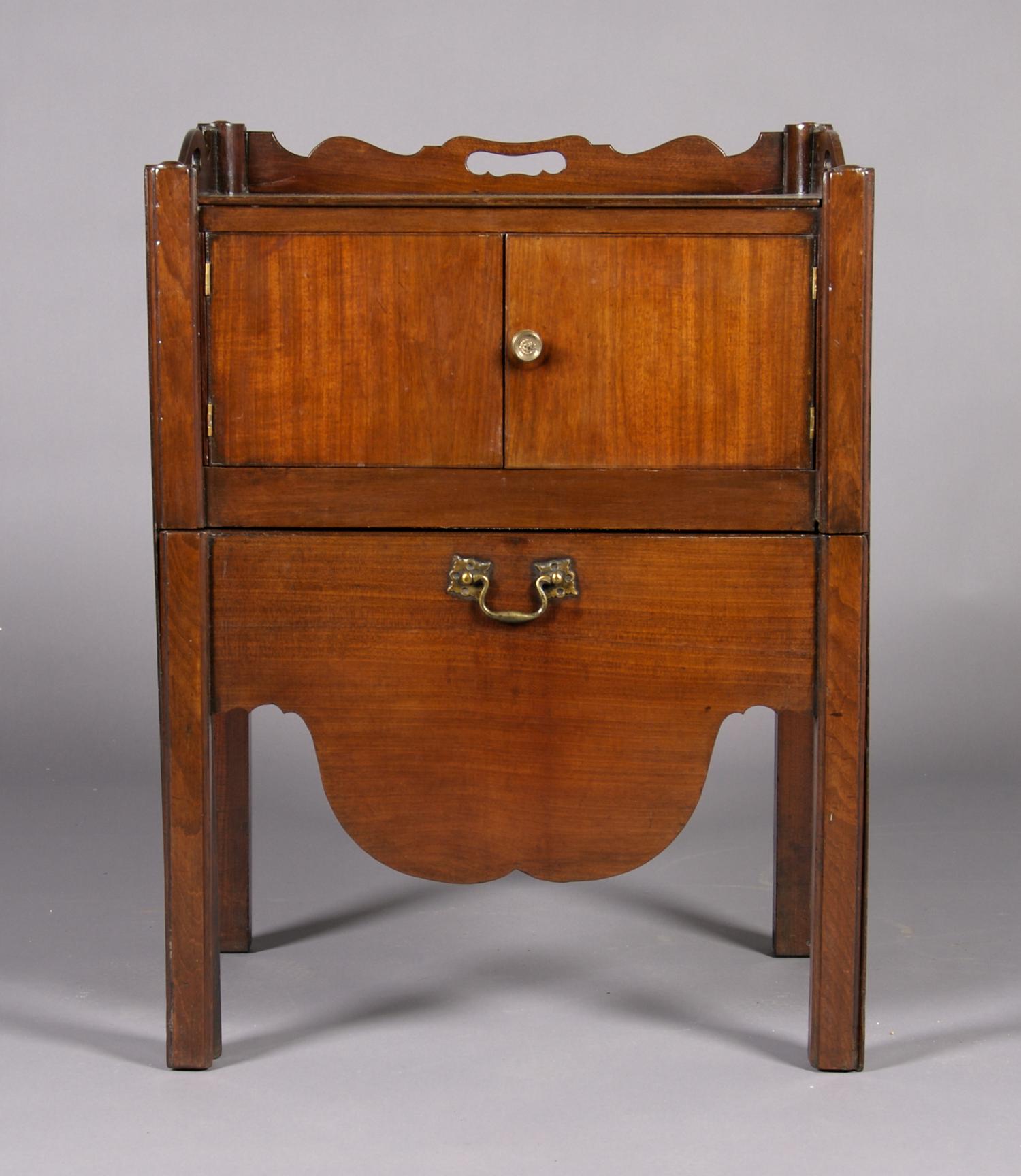 A George III Mahogany Commode Cabinet, Height 31 x width 23 1/4 x depth 17 3/4 inches.
