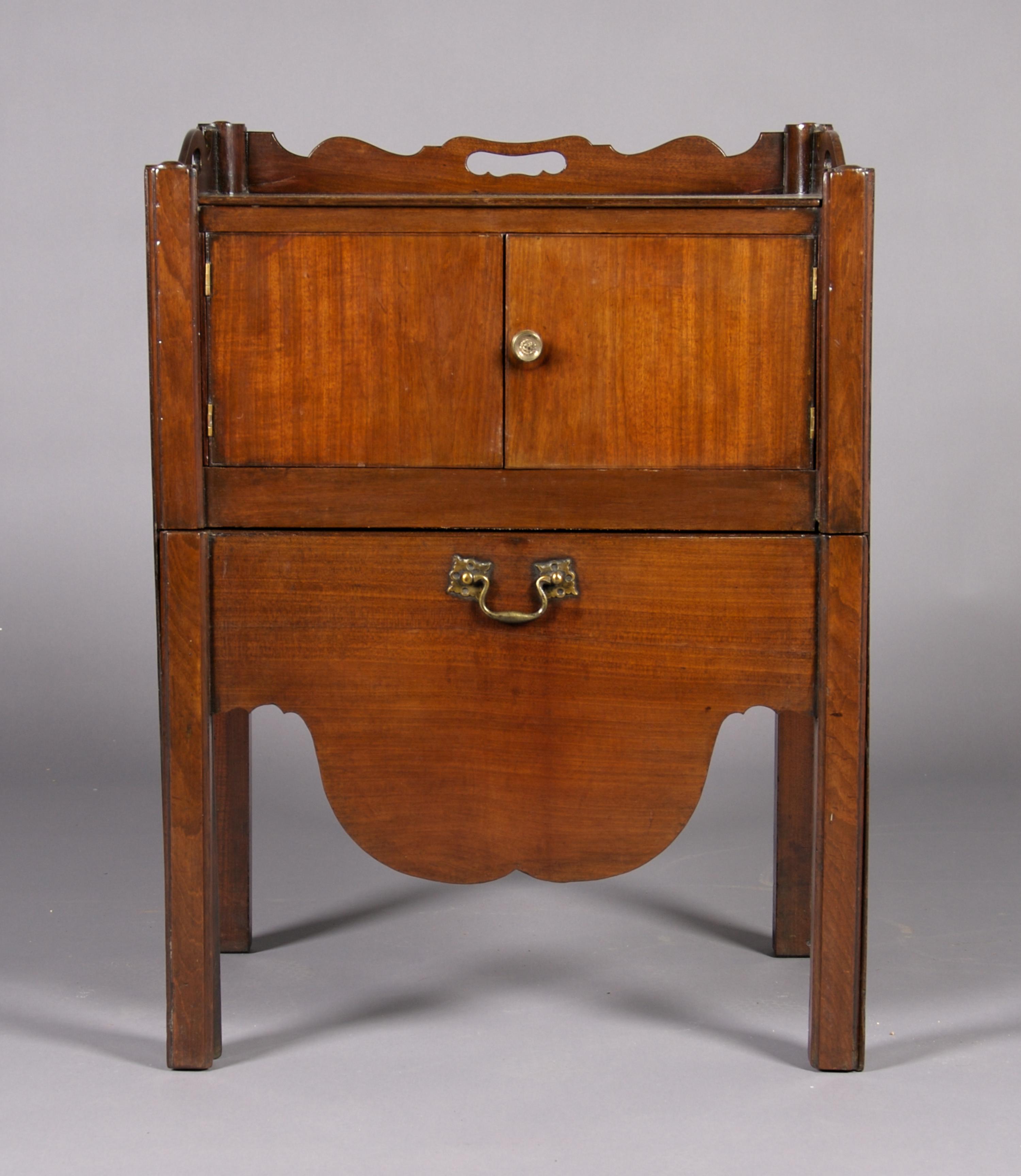 A George III Mahogany Commode Cabinet, Height 31 x width 23 1/4 x depth 17 3/4 inches.