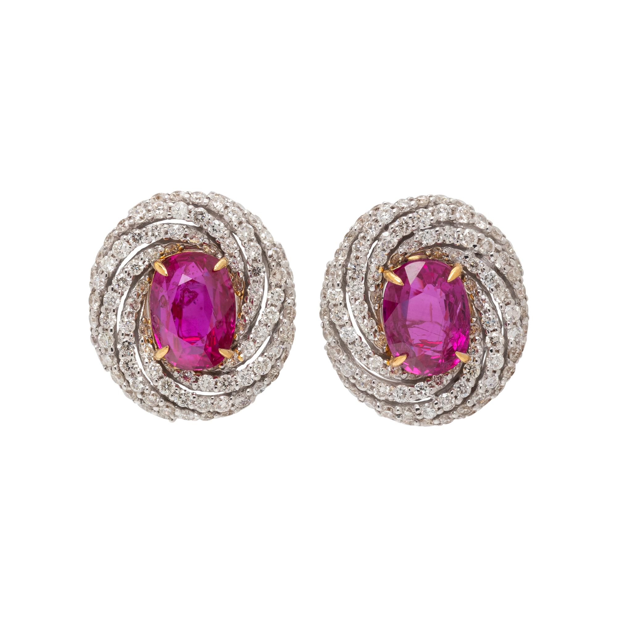UNHEATED BURMESE RUBY AND DIAMOND EARRINGS