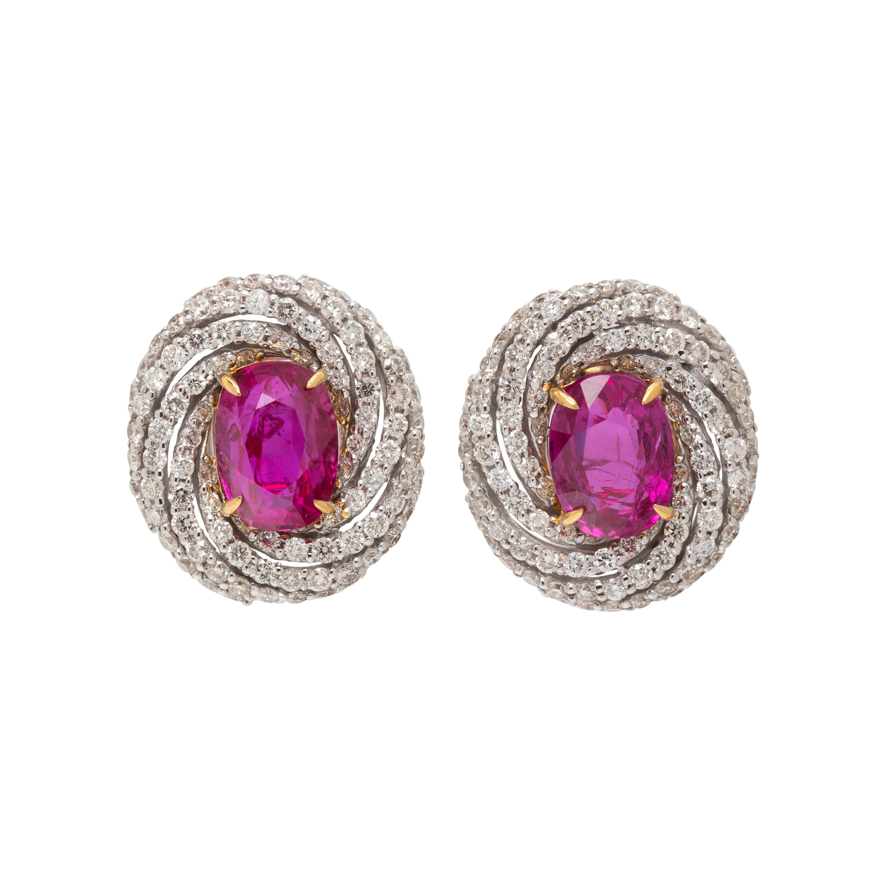 UNHEATED BURMESE RUBY AND DIAMOND EARRINGS