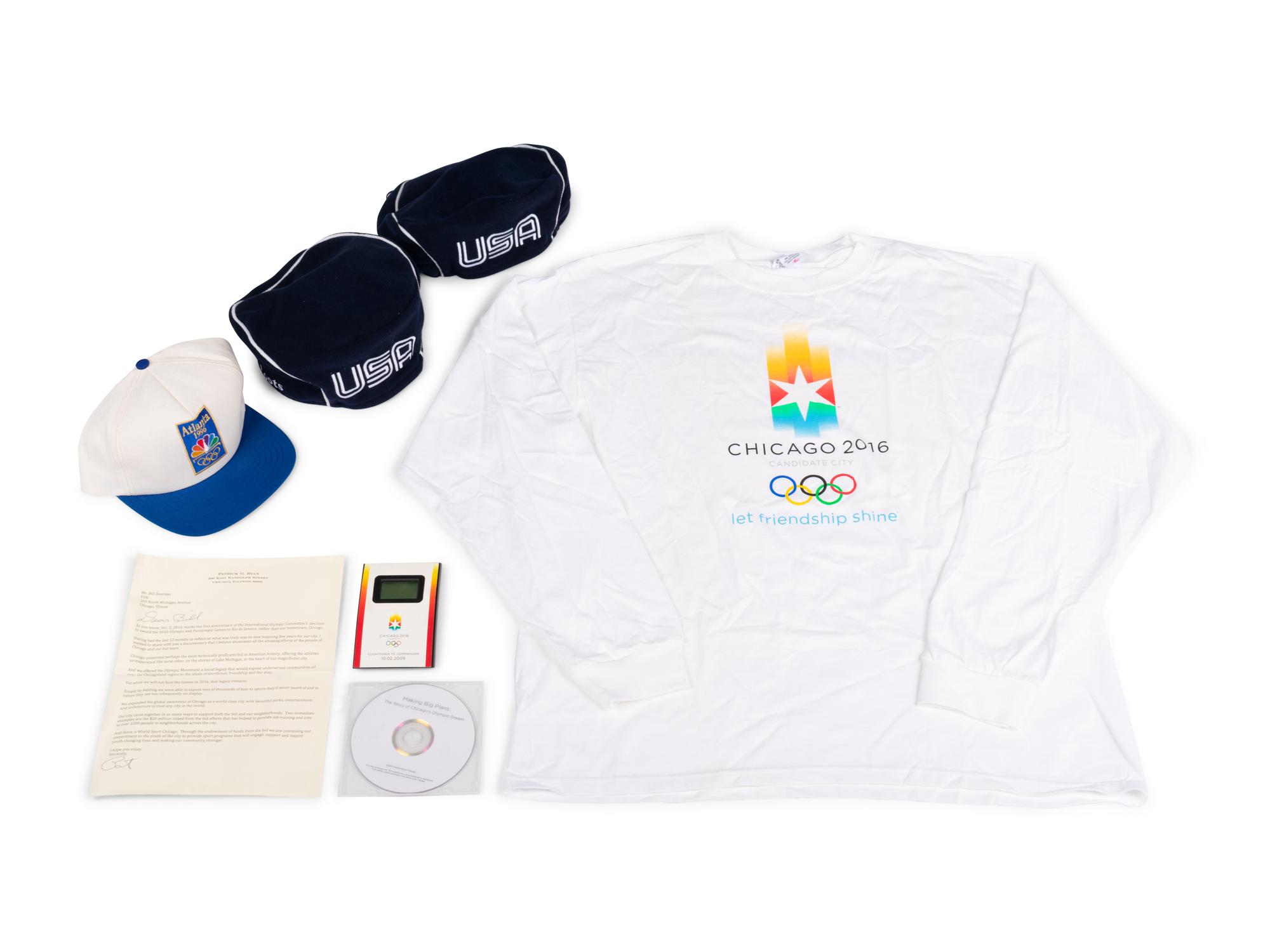 (Sports) A group 7 pieces of memorabilia and ephemera from Olympic games, comprising: