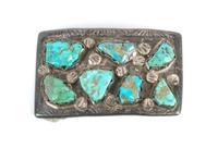 Southwestern Silver and Turquoise Belt Buckle Height 1 1/4 x width 3 inches