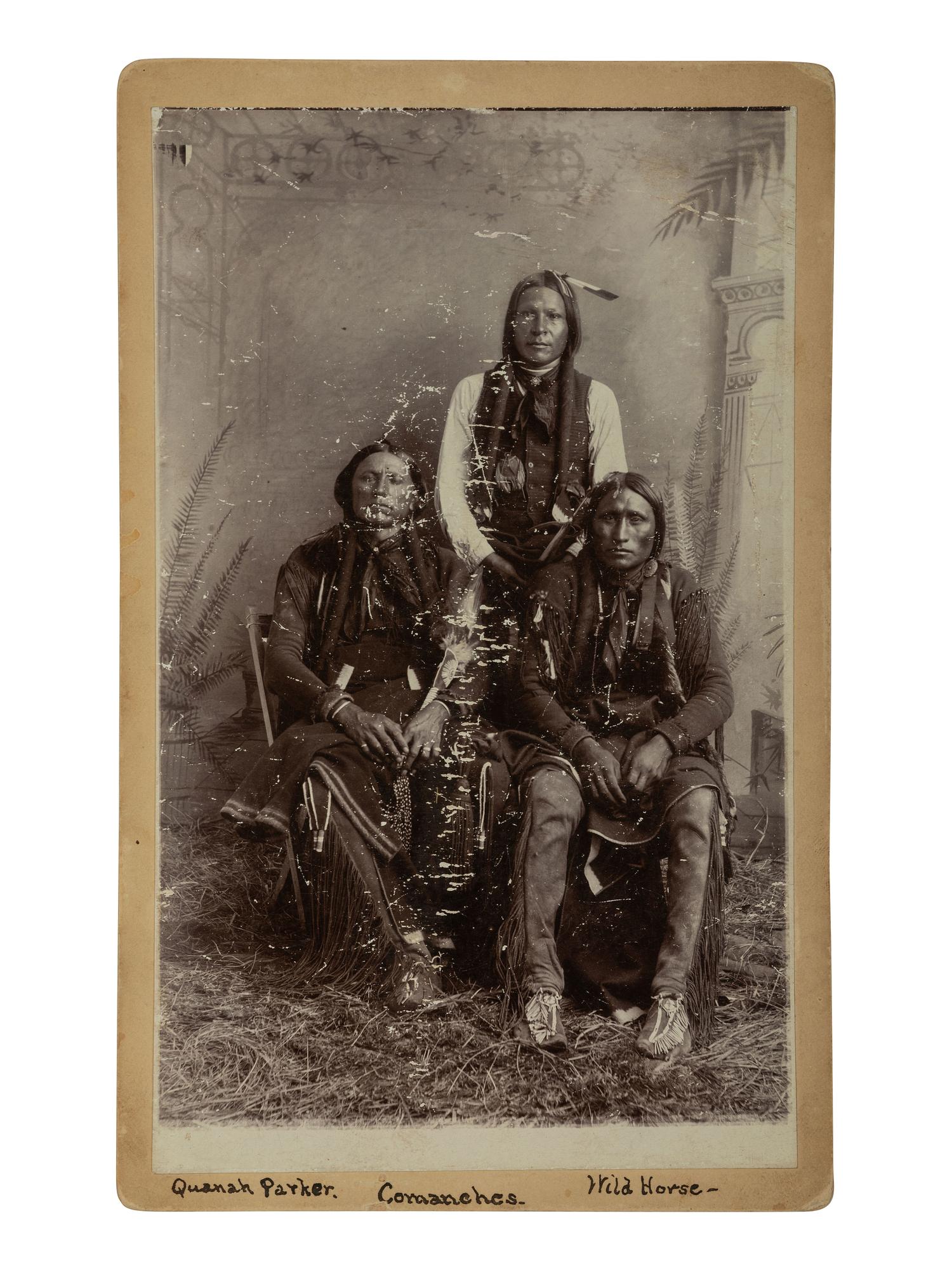 [NATIVE AMERICANS] SAWYER, W.L., photog. Boudoir card of Comanches incl. Quanah Parker.