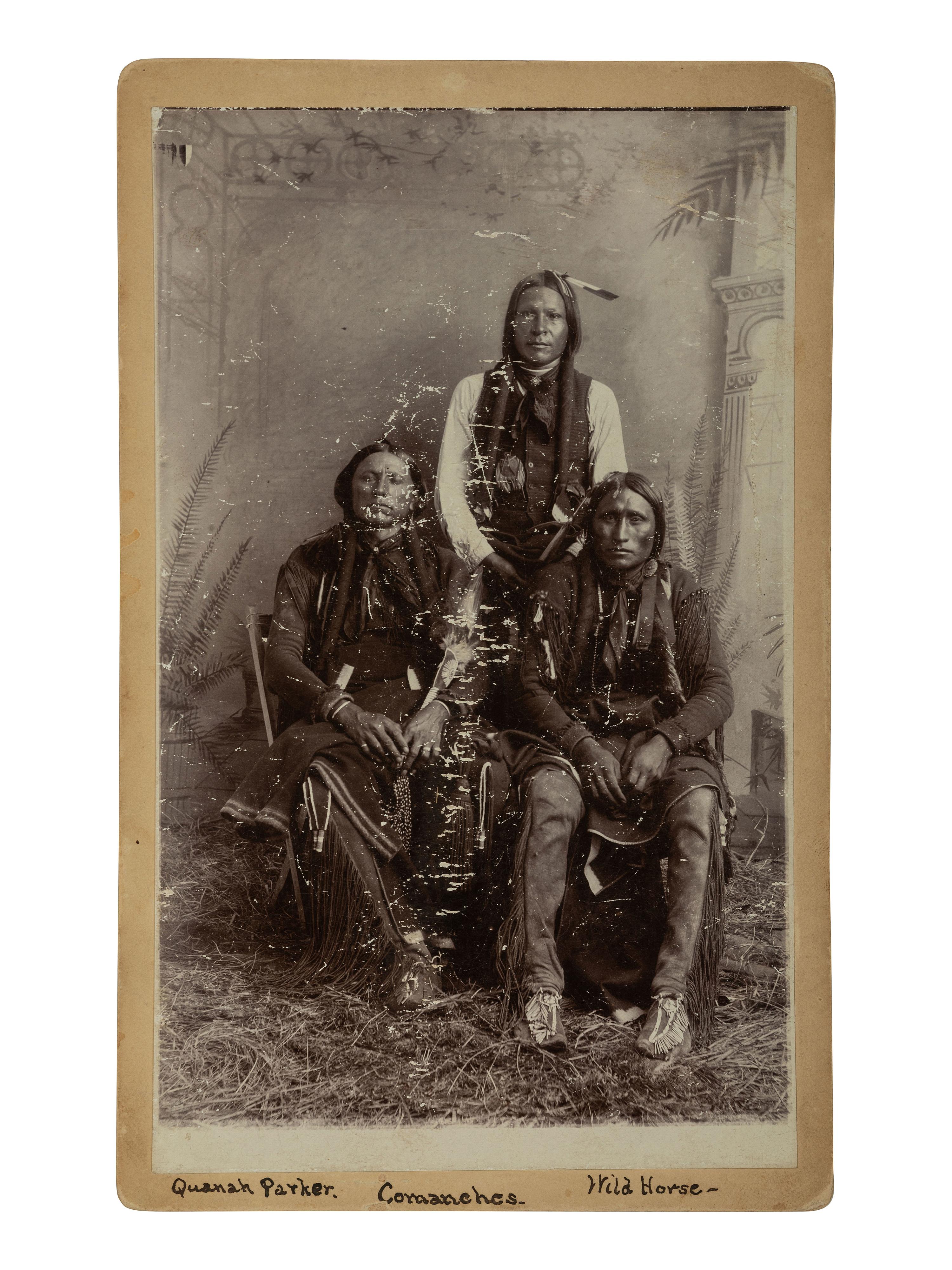 [NATIVE AMERICANS] SAWYER, W.L., photog. Boudoir card of Comanches incl. Quanah Parker.