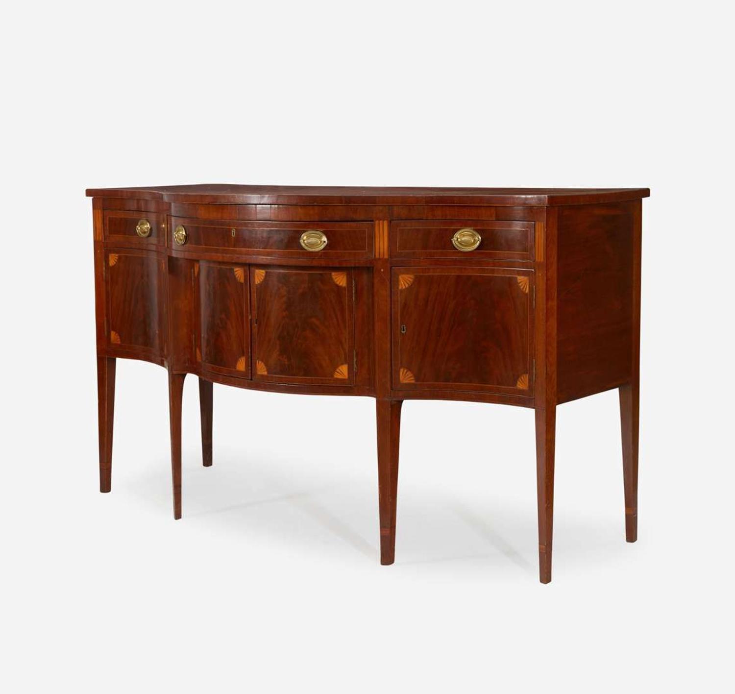 A Federal serpentine inlaid mahogany sideboard Attributed to Matthew Egerton, Sr. (1739-1802), New Brunswick, NJ, circa 1790