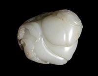 A Carved White Jade 'Peaches and Bat' Group