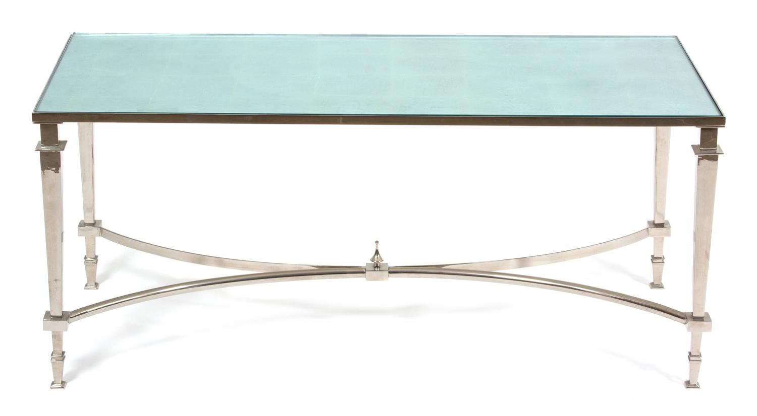 A Neoclassical Style Silvered Metal Coffee Table Height 19 x width 43 1/2 x depth 19 1/2 inches. — 20TH CENTURY
