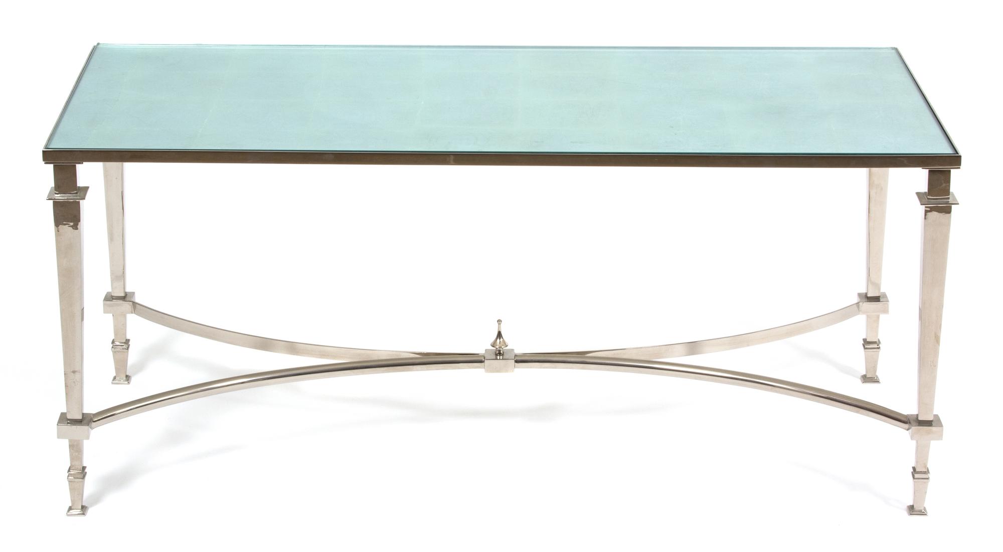A Neoclassical Style Silvered Metal Coffee Table Height 19 x width 43 1/2 x depth 19 1/2 inches. — 20TH CENTURY