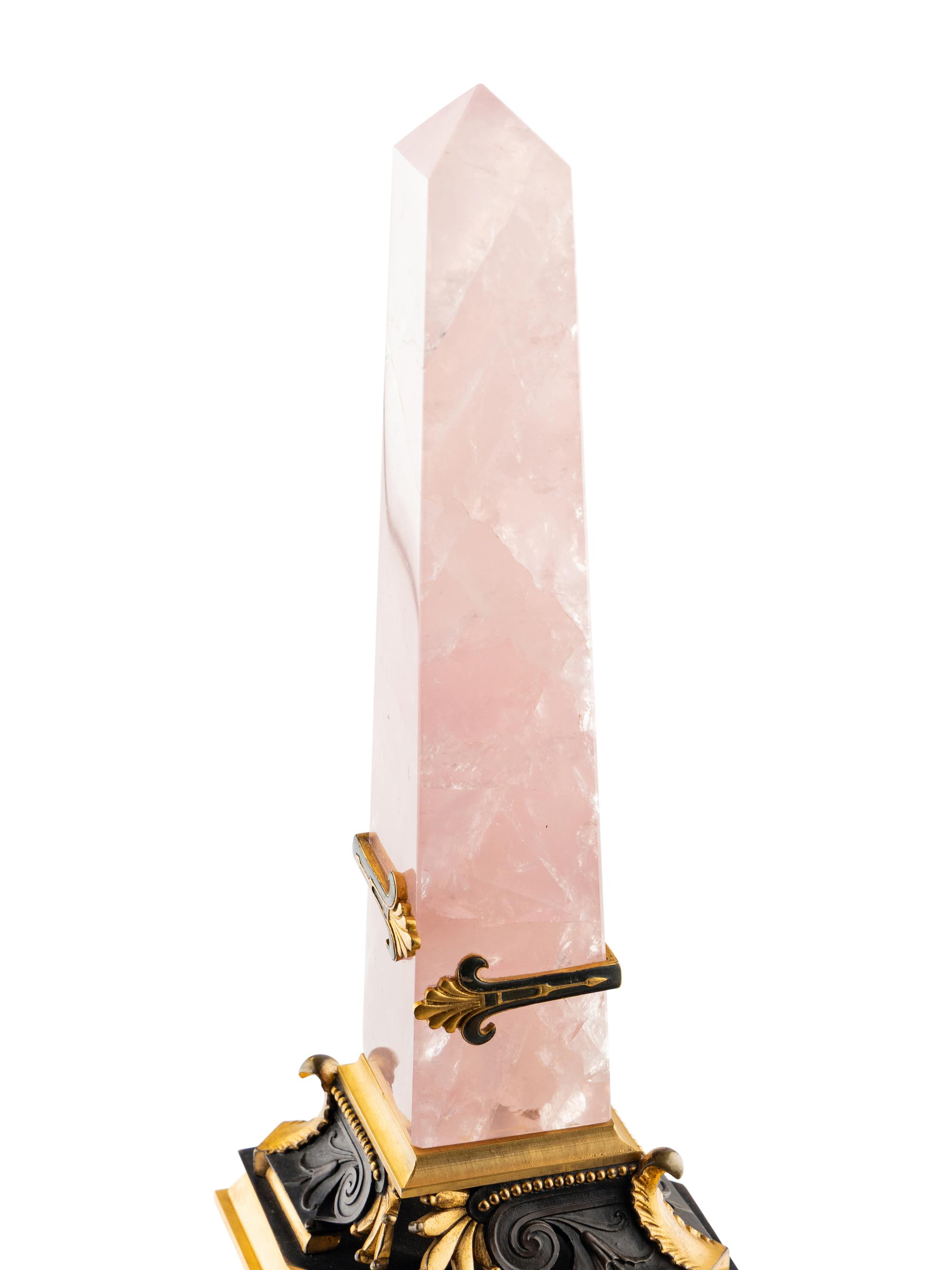 An Ormolu, Pink Quartz, Glass, Hardstone and Black Marble Hippopotamus Obelisk