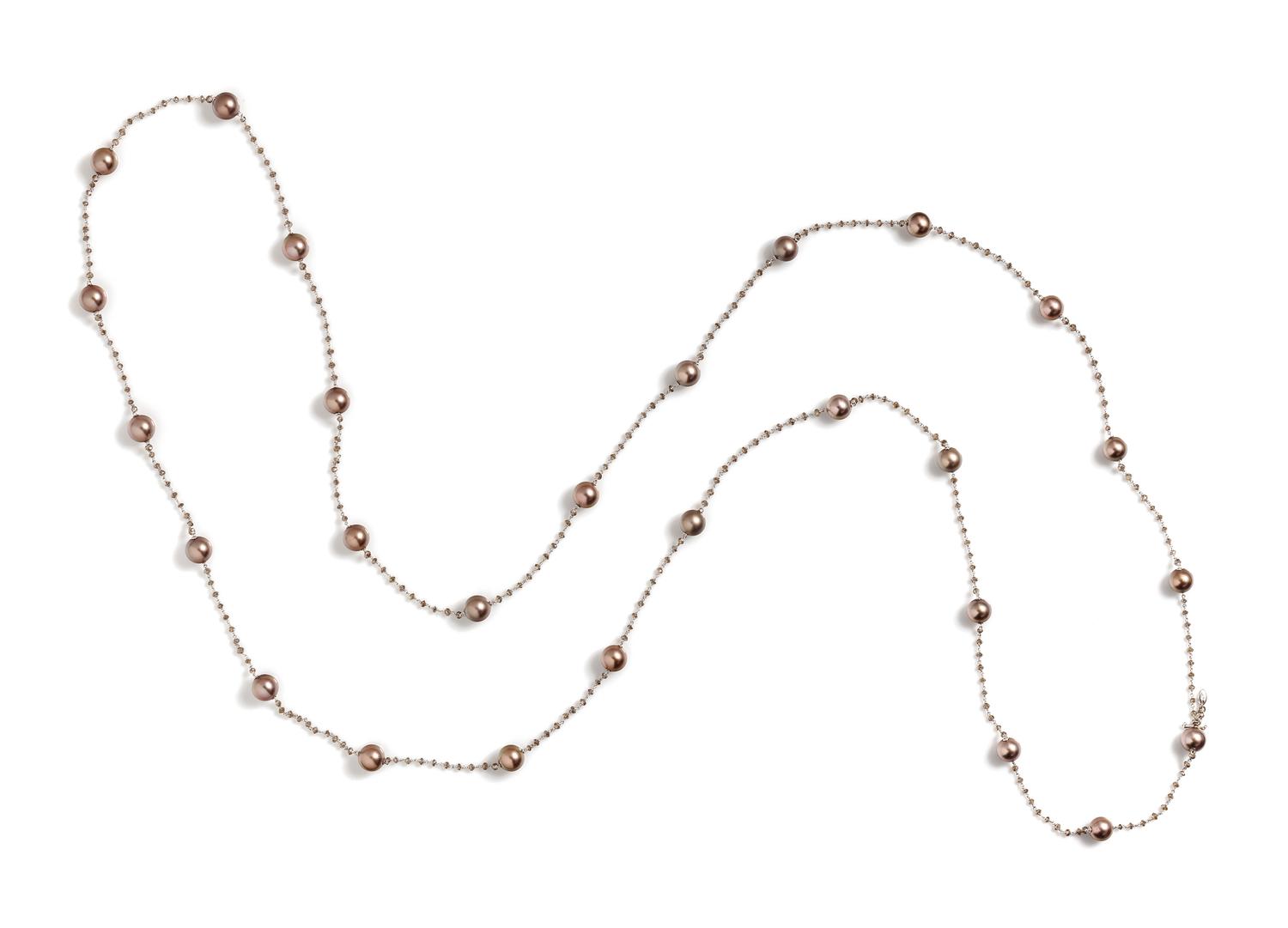 CULTURED BROWN PEARL AND BROWN DIAMOND NECKLACE