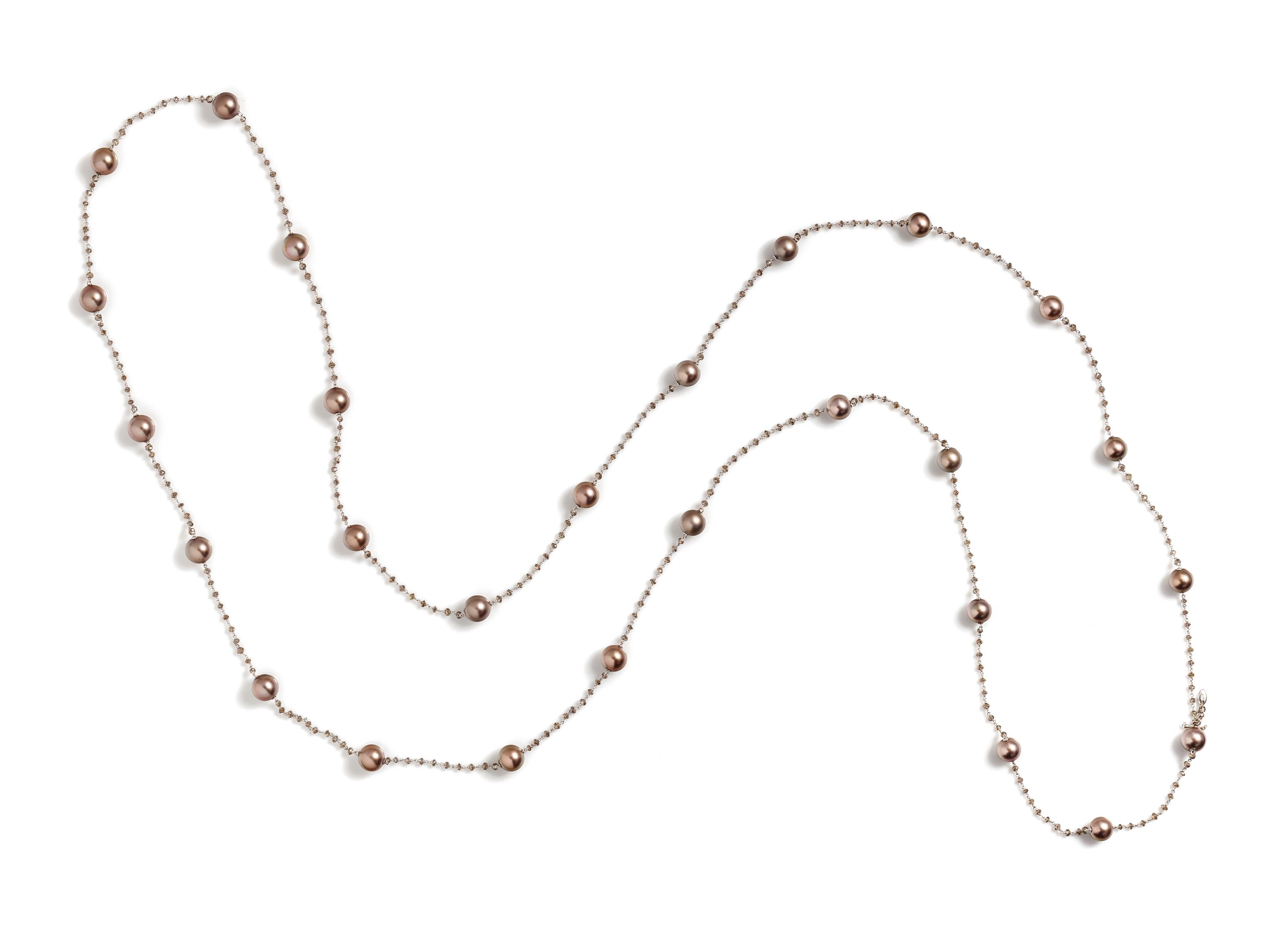 CULTURED BROWN PEARL AND BROWN DIAMOND NECKLACE