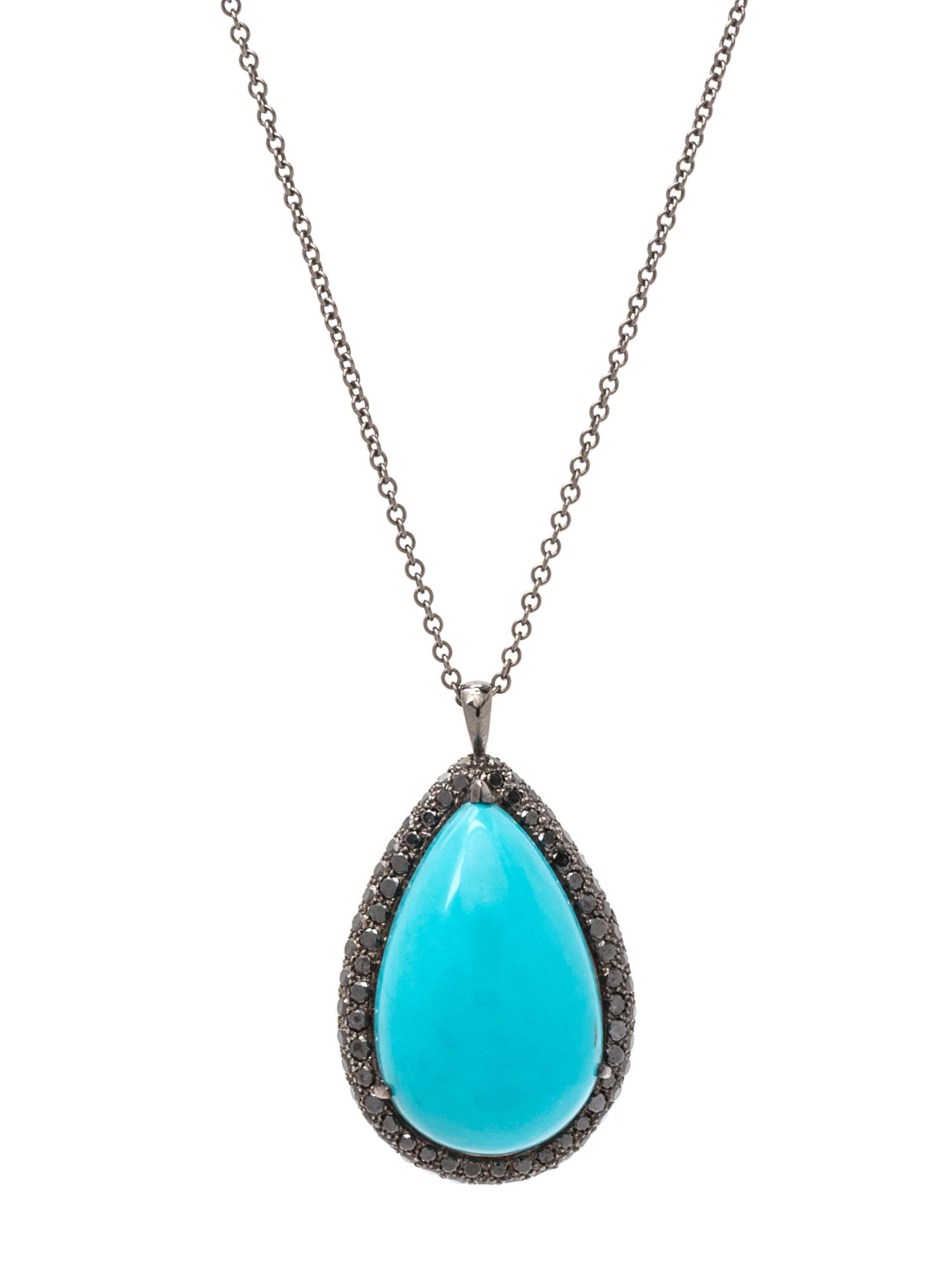 A Blackened Gold, Turquoise and Black Diamond Pendant/Necklace,