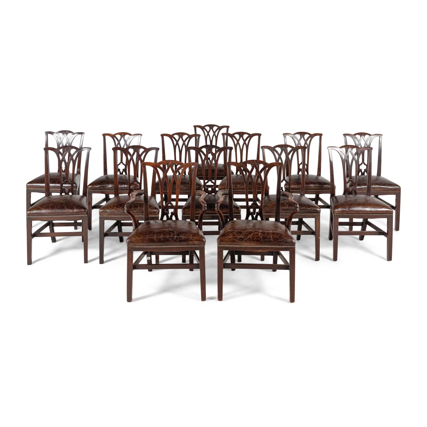 A Set of Fourteen English Mahogany Dining Chairs