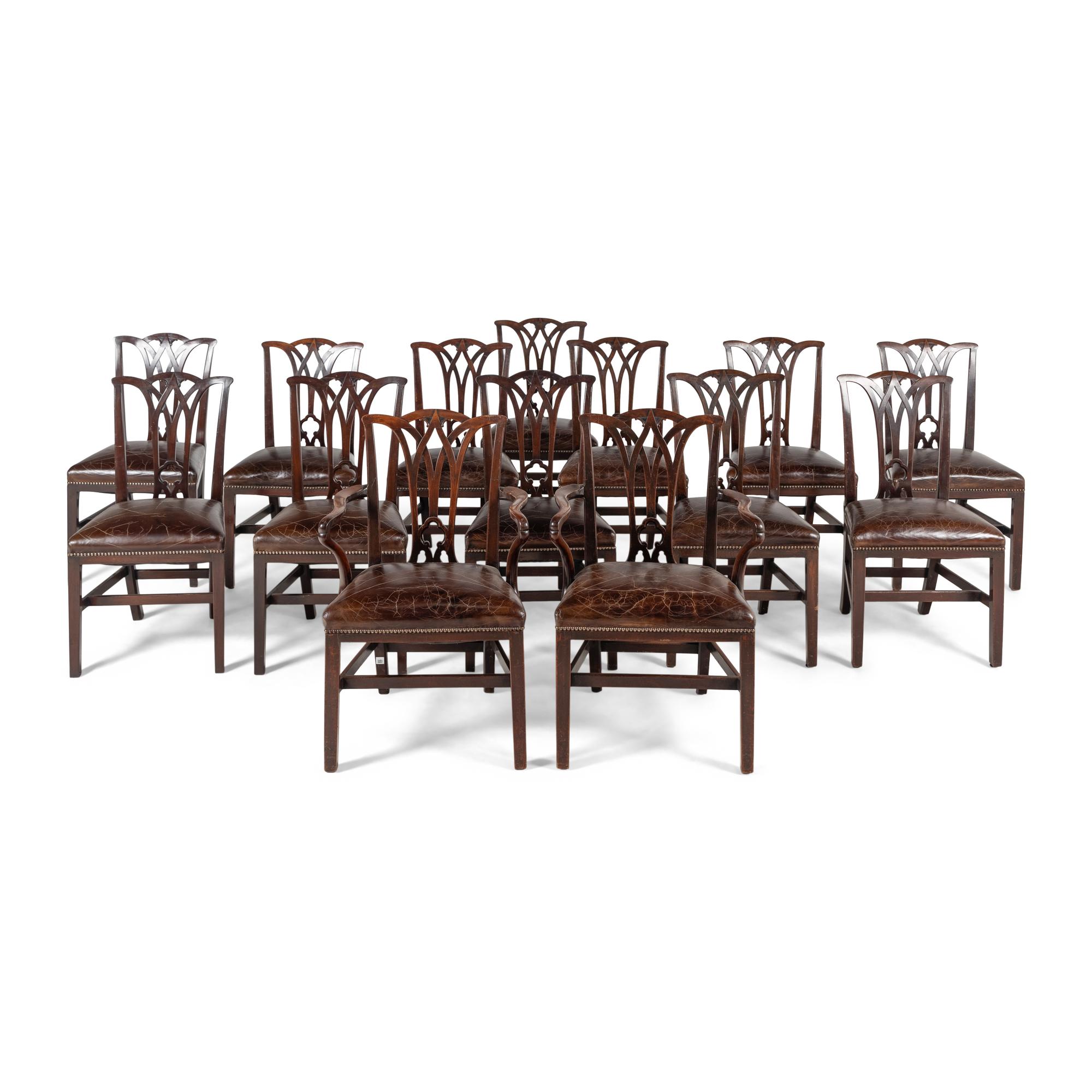 A Set of Fourteen English Mahogany Dining Chairs
