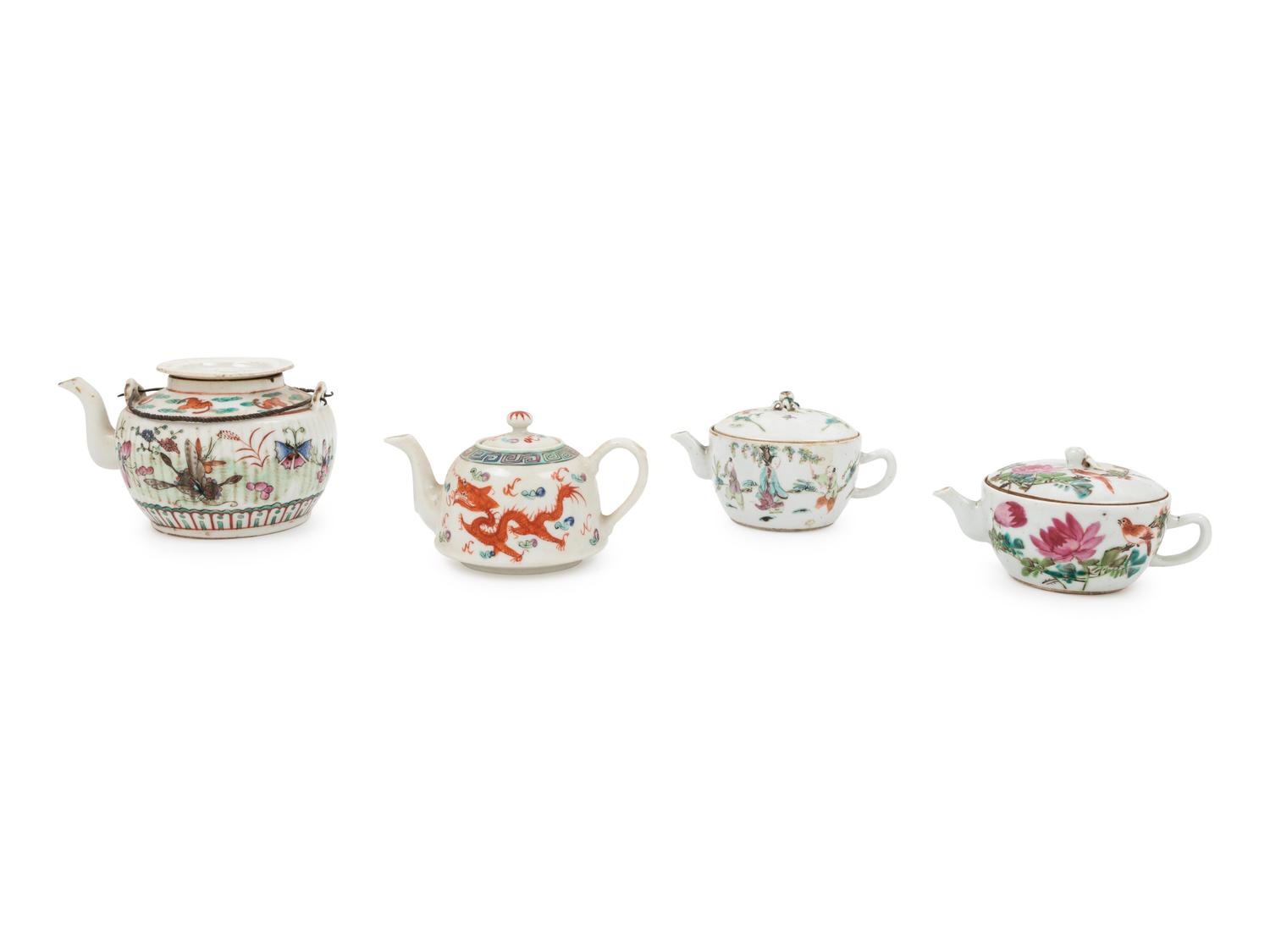 Four Chinese Famille Rose Porcelain Teapots