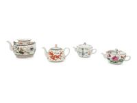 Four Chinese Famille Rose Porcelain Teapots