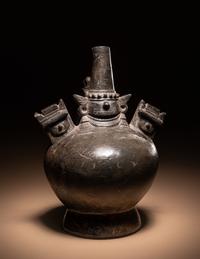 A Sican Blackware Stirrup Vessel