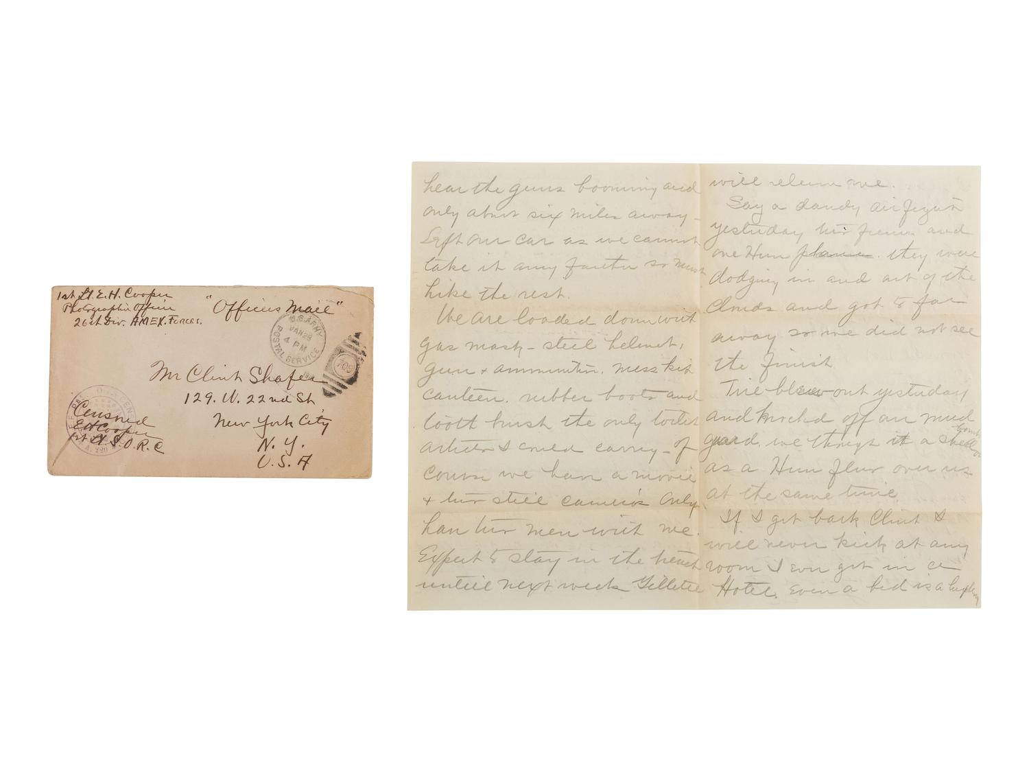 [WORLD WAR I]. Letters from soldiers serving in the Photog. Section, Sig. Corps, 26th Div. A.E.F.