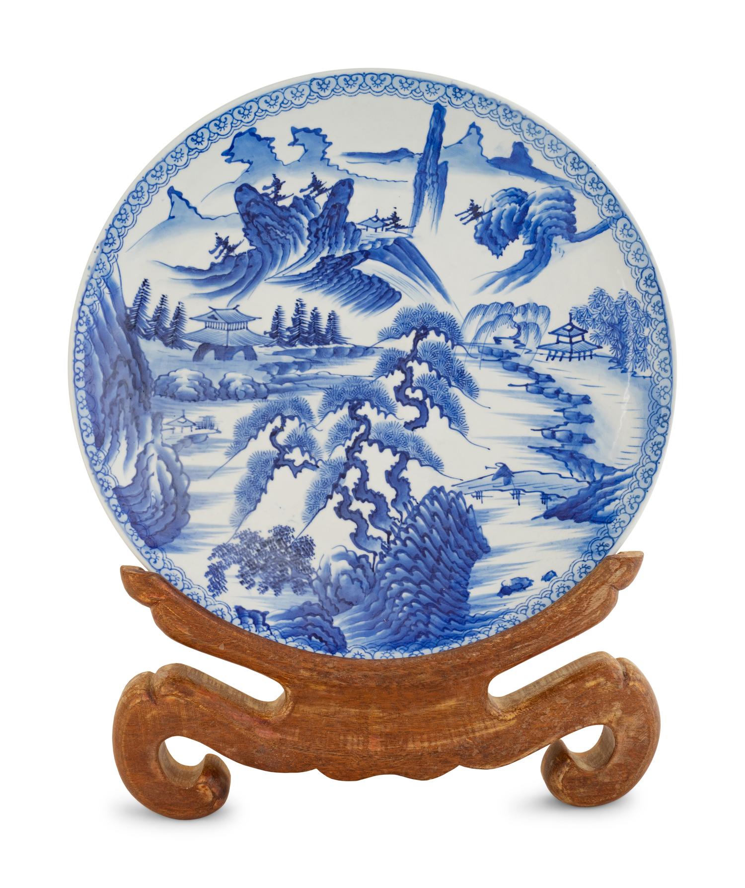 A Large Japanese Blue and White Porcelain 'Landscape' Charger — 20TH CENTURY