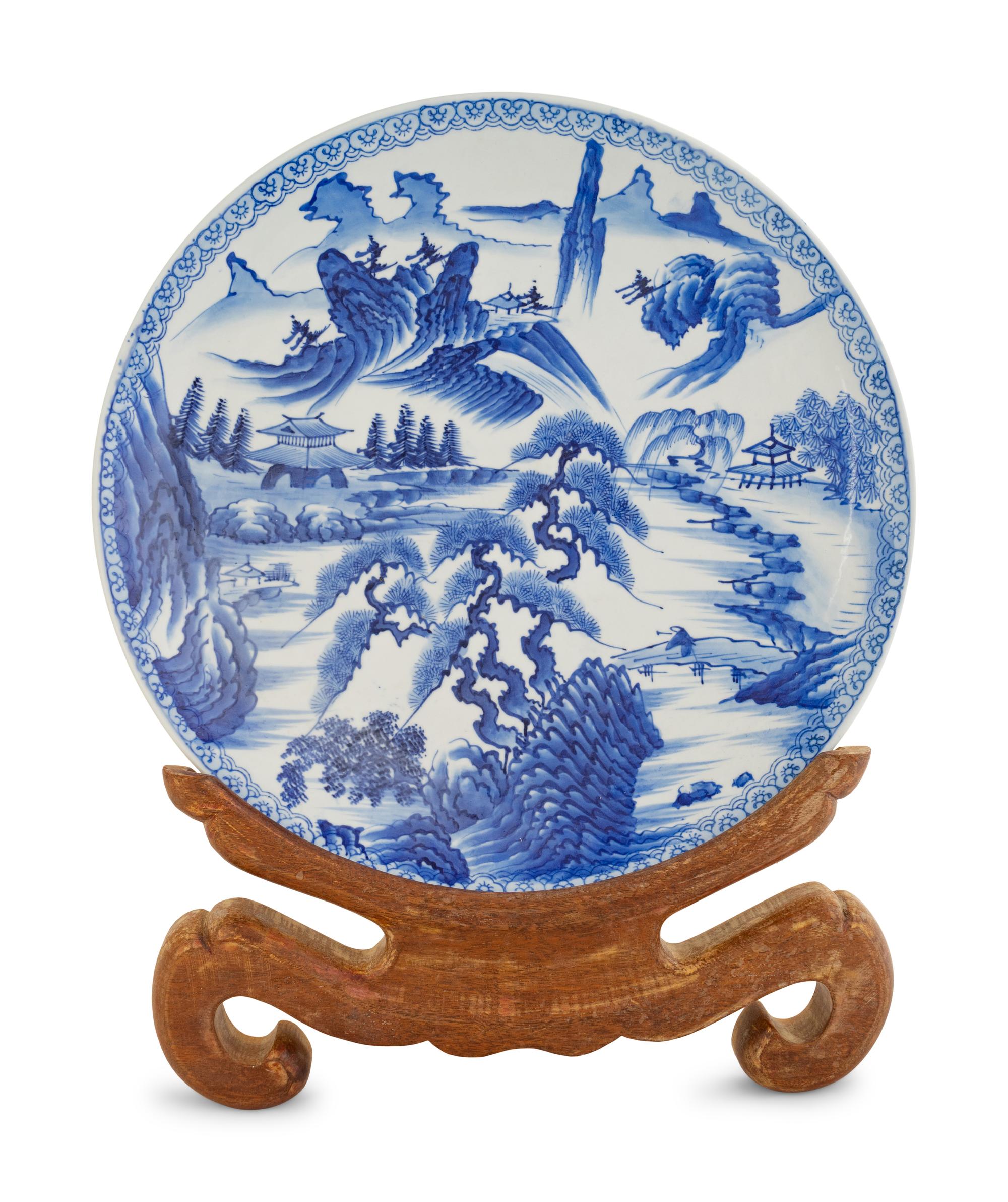 A Large Japanese Blue and White Porcelain 'Landscape' Charger — 20TH CENTURY