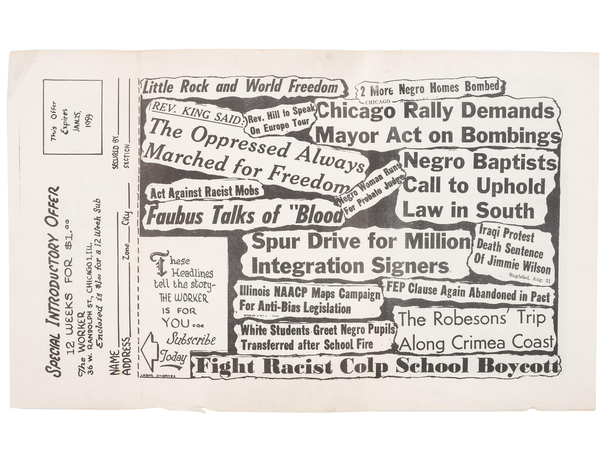 [CIVIL RIGHTS]. Why You Should Read The Worker. [Chicago]: [ The Worker ], [1958].