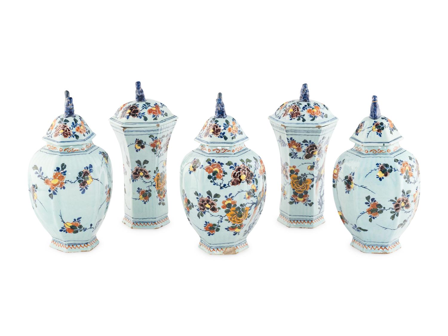 A Delft Earthenware Vase Garniture