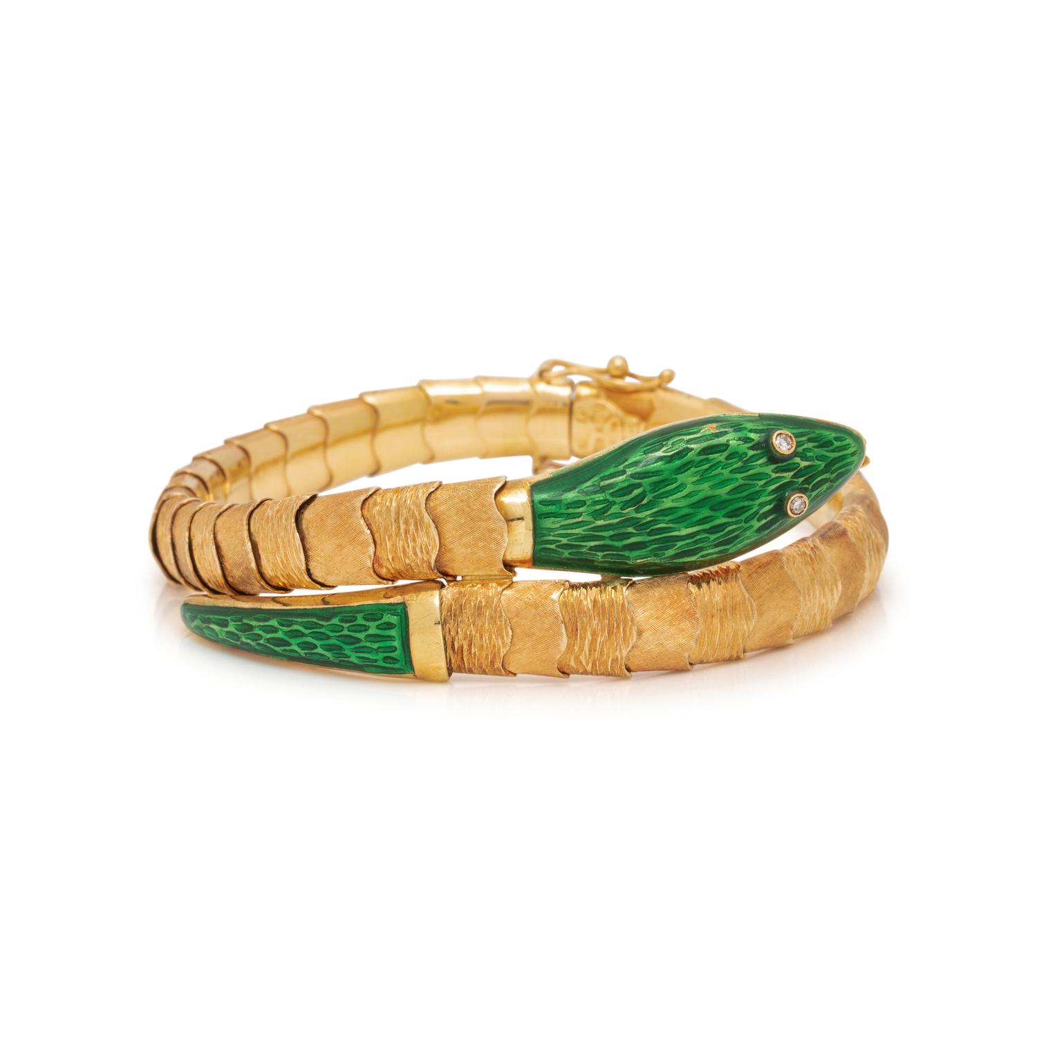 YELLOW GOLD AND ENAMEL SNAKE BRACELET