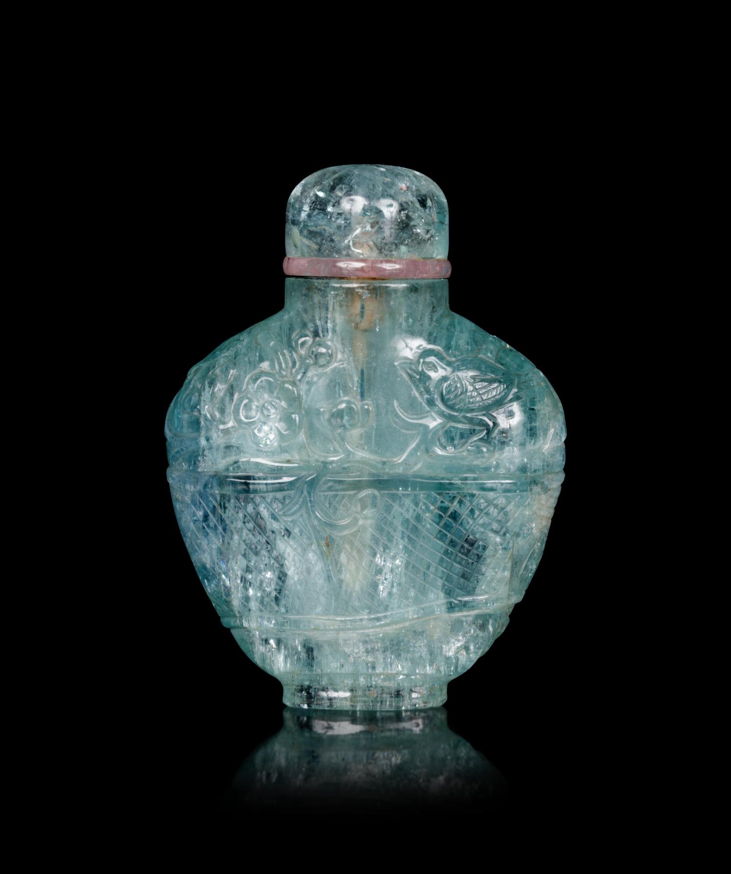A Small Carved Aquamarine Snuff Bottle