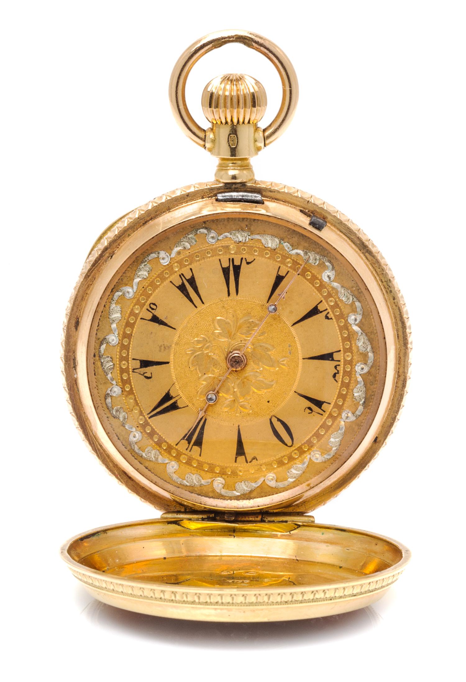 An 18 Karat Yellow Gold, Polychrome Enamel and Diamond Hunter Case Pocket Watch for the Ottoman Market, Bautte Geneve,