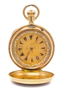 An 18 Karat Yellow Gold, Polychrome Enamel and Diamond Hunter Case Pocket Watch for the Ottoman Market, Bautte Geneve,