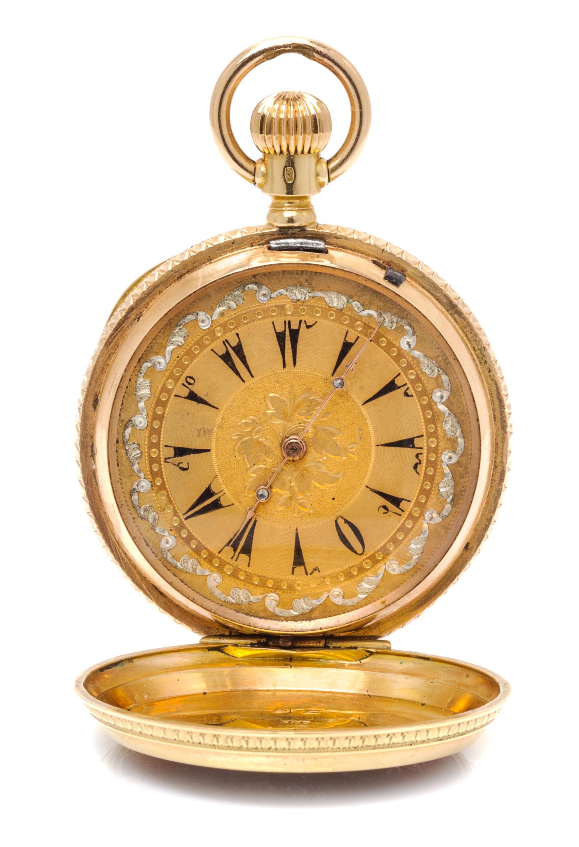 An 18 Karat Yellow Gold, Polychrome Enamel and Diamond Hunter Case Pocket Watch for the Ottoman Market, Bautte Geneve,