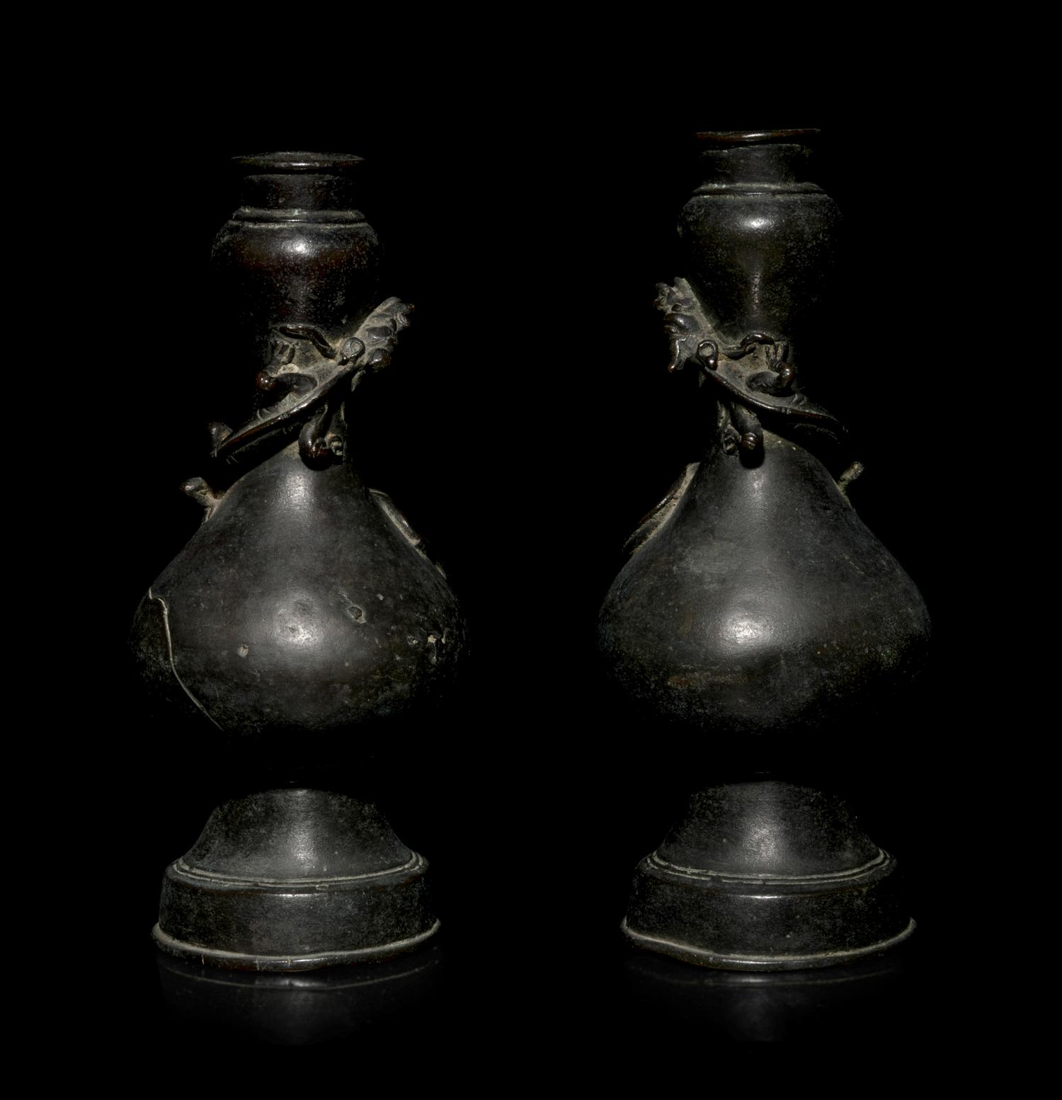 A Pair of Chinese Bronze Bottle Vases