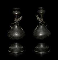 A Pair of Chinese Bronze Bottle Vases