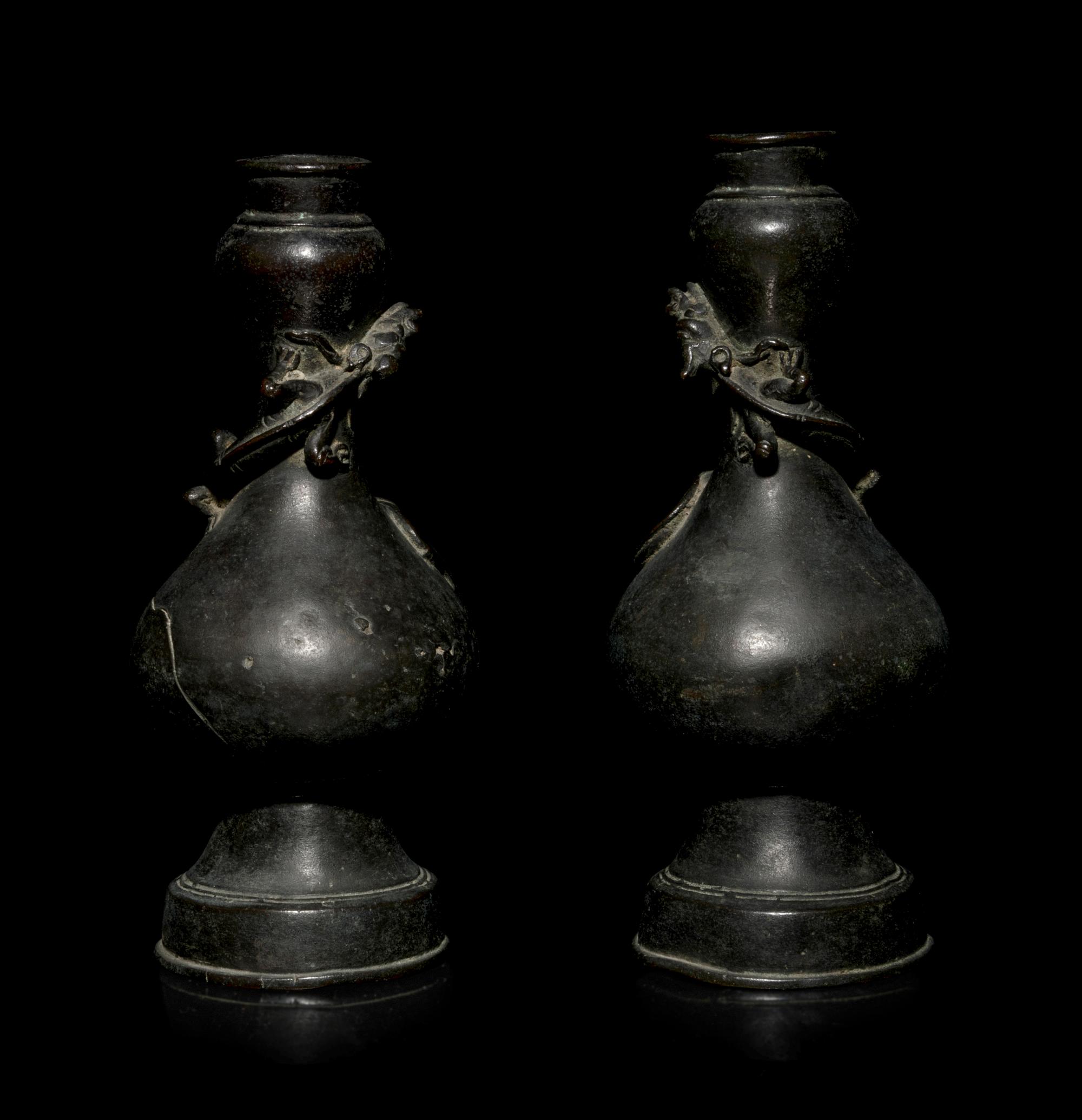 A Pair of Chinese Bronze Bottle Vases
