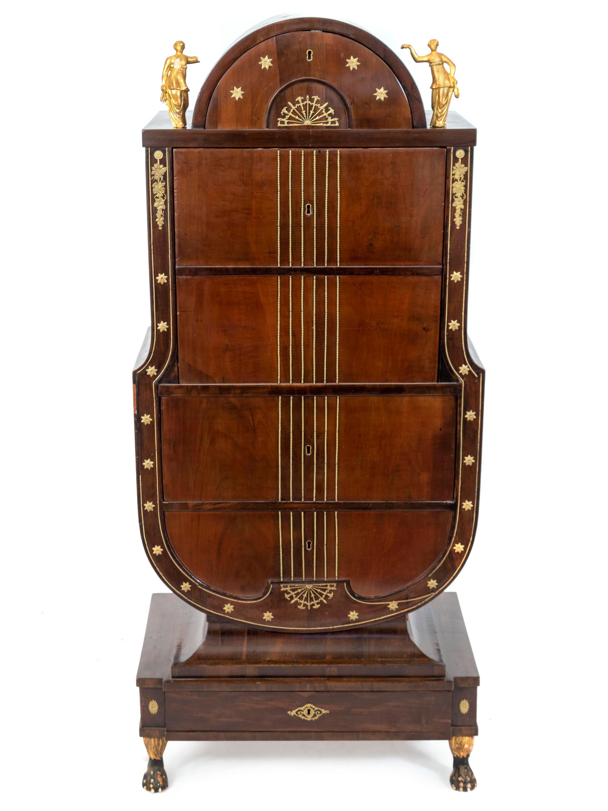 An Austrian Biedermeier Diminutive Gilt Metal Mounted Walnut Secretaire a Abbatant — EARLY 19TH CENTURY