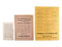 [CIRCUS] -- [SIDESHOWS]. A group of 4 items associated with unusual performing acts highlighted by a broadside advertising the "Illinois Giant Boy!" ca 1879.